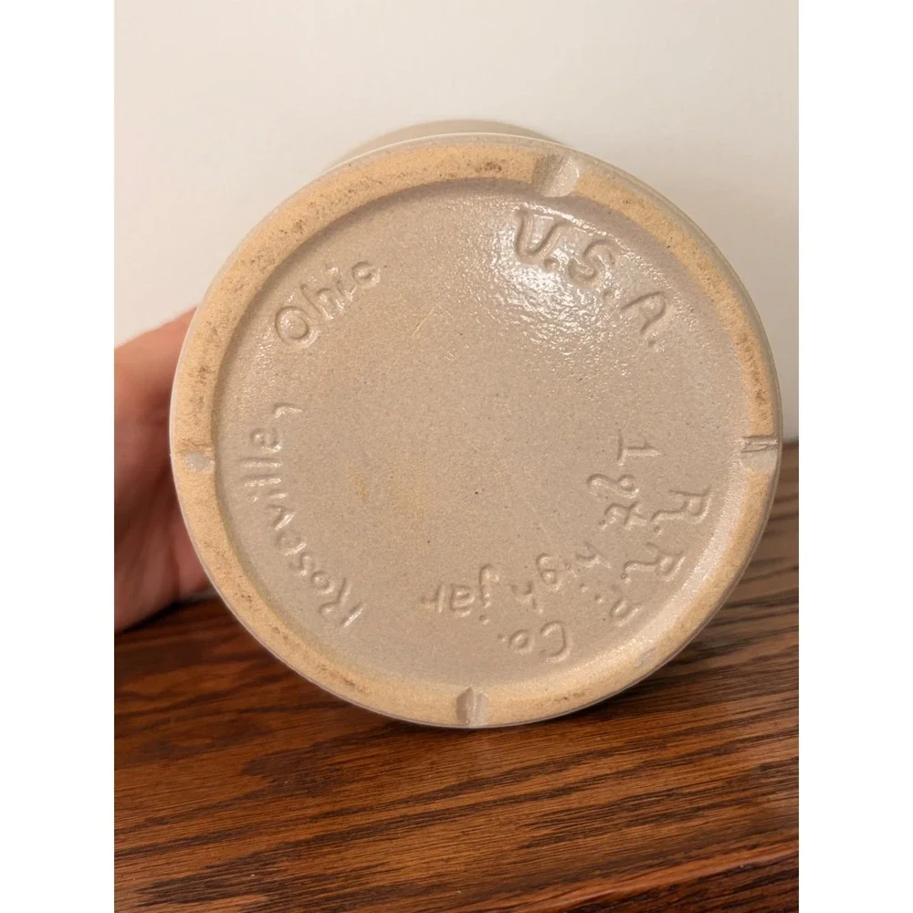 Vintage RRP Co Roseville Ohio Stoneware Crock Blue Flower Basket